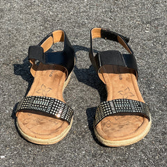 COMFORTIVA Women's •Beck• Jute Wedge Sandal 6M Black Manmade