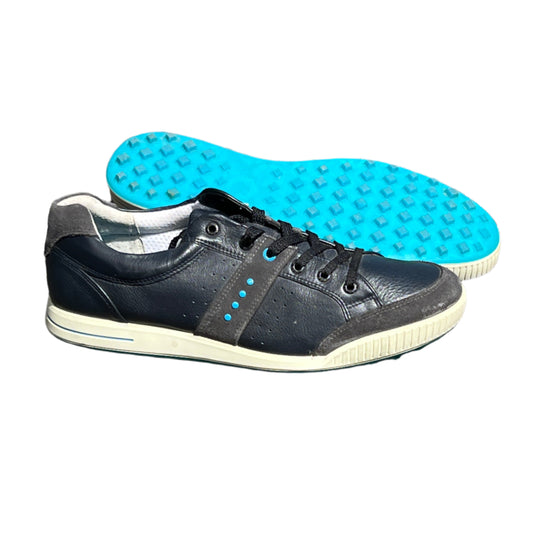Men’s Ecco Street Cleat-less Golf Shoe 45EU • Black/Blue • Leather