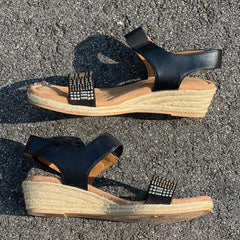 COMFORTIVA Women's •Beck• Jute Wedge Sandal 6M Black Manmade