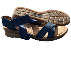 Comfortiva Women’s Keegan X-Strap Slip -on Sandal 8M Navy Leather/Stretch