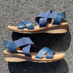 Comfortiva Women’s Keegan X-Strap Slip -on Sandal 8M Navy Leather/Stretch
