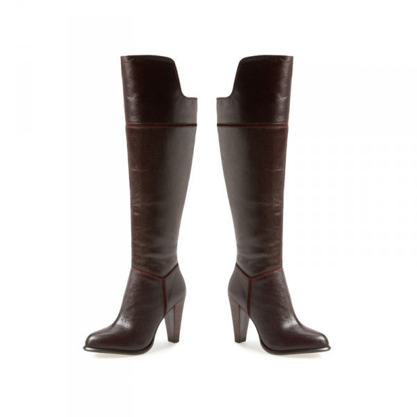 FRENCH CONNECTION Women's Cai •Bitter Chestnut• Round Toe Leather Knee High Boot - ShooDog.com