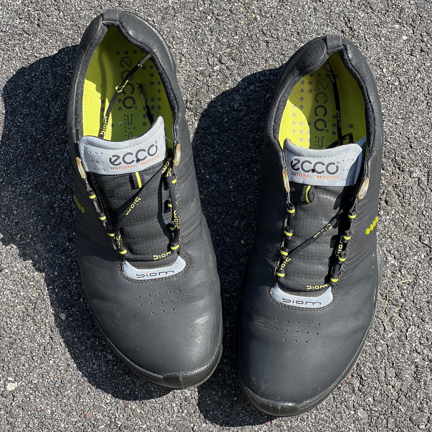 Men’s Ecco Biom Cleated Golf Shoe 45EU • Black/Citron • Hydromax Yak Leather