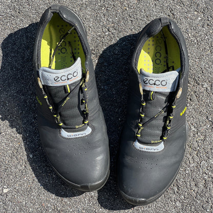 Men’s Ecco Biom Cleated Golf Shoe 45EU • Black/Citron • Hydromax Yak Leather