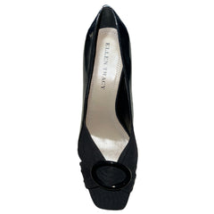 ELLEN TRACY Women's •Rusty• High-Heel Black Patent open-toe dress pump 8.5M