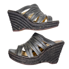 SOFFT Women's •Elia• Jute-Wrapped Wedge Slide - 9M black leather