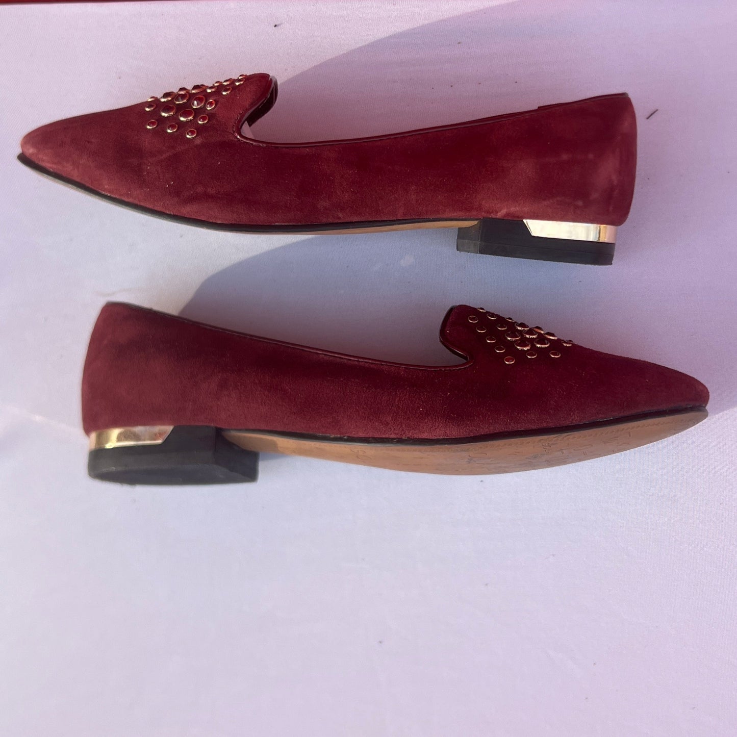 Woman’s Isola  •Donna• Jeweled Smoking Shoe 7.5M Maroon Suede Leather