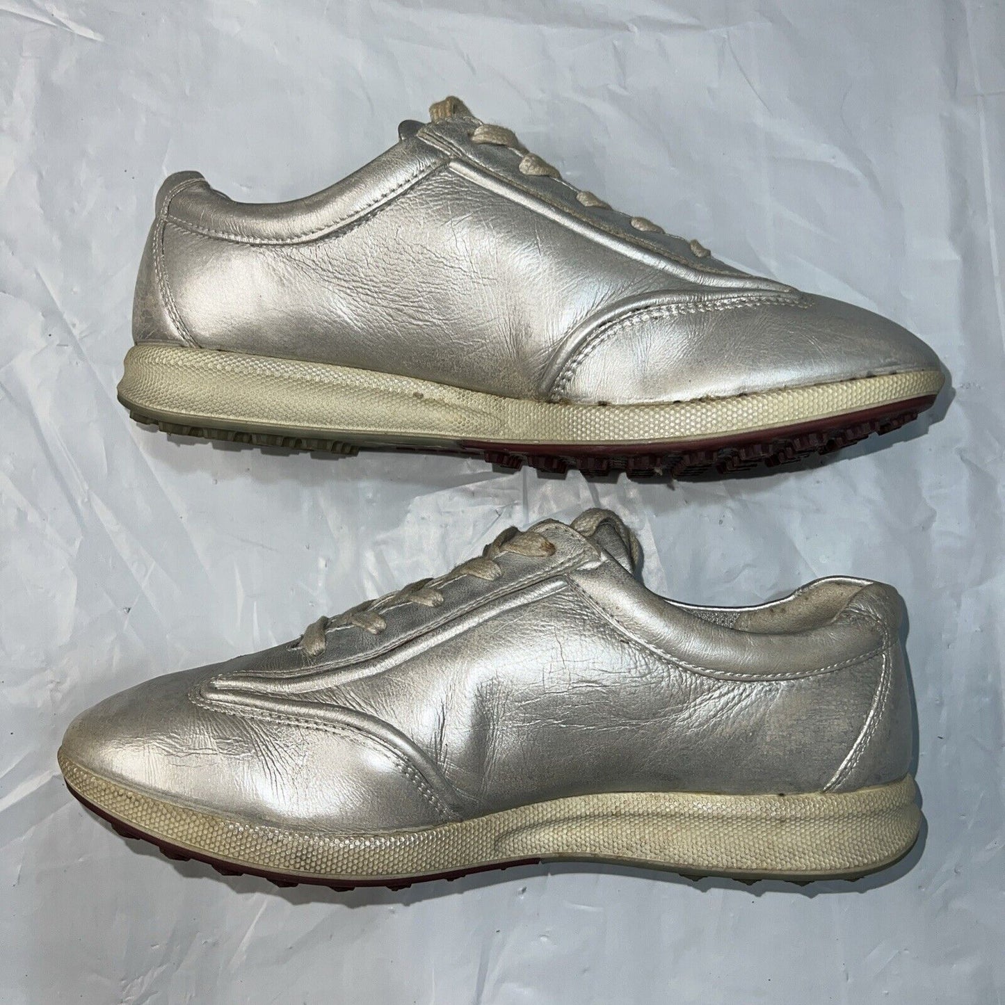 Women’s Ecco Street  Spikeless Golf Shoe 38EU Metallic Silver Hydromax  Leather