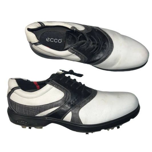 Men’s Ecco White/Black/Gray Leather Spiked Golf Shoe 44EU