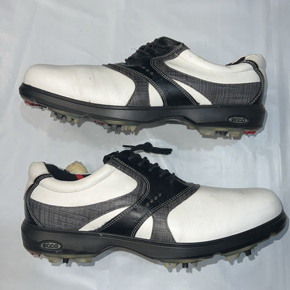 Men’s Ecco White/Black/Gray Leather Spiked Golf Shoe 44EU