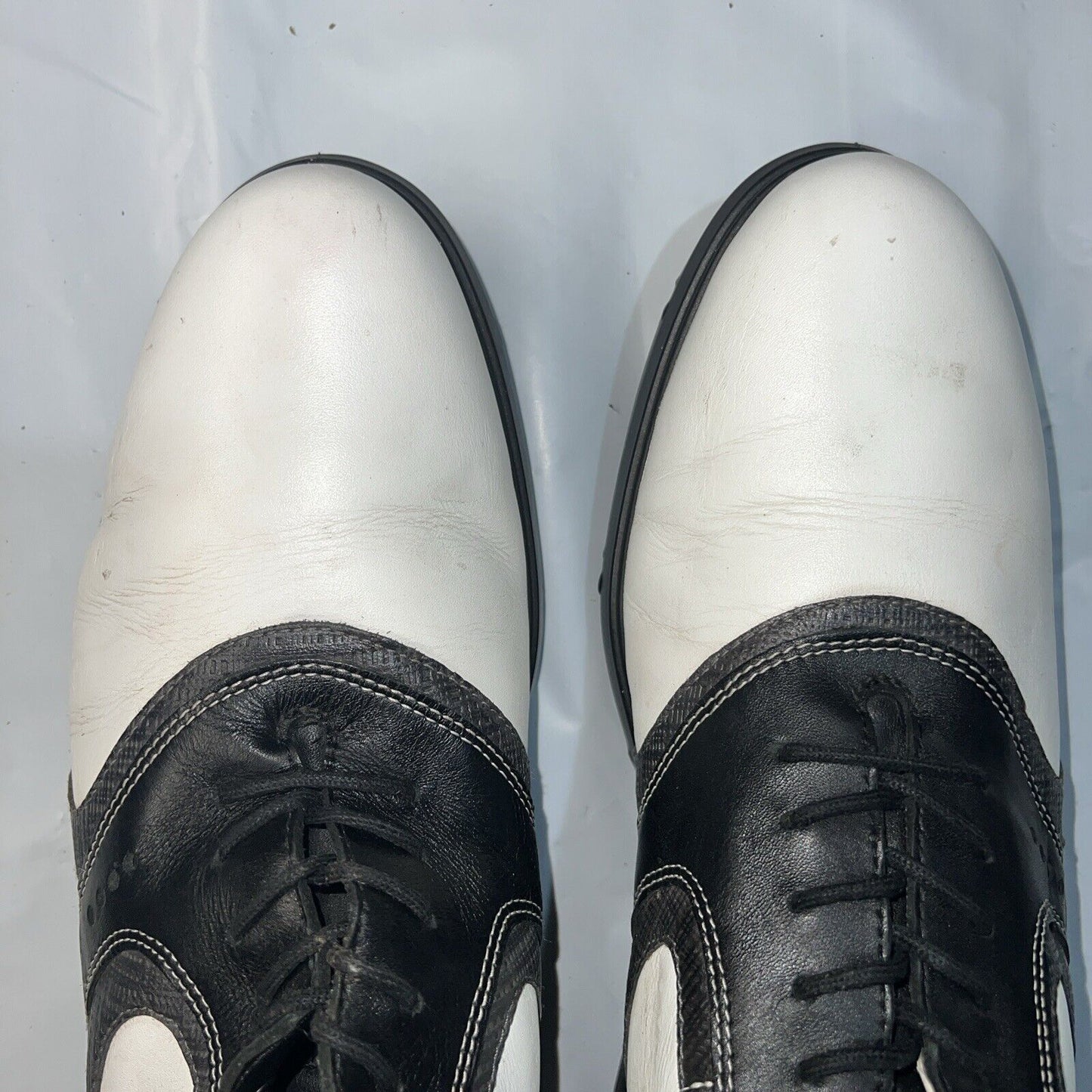 Men’s Ecco White/Black/Gray Leather Spiked Golf Shoe 44EU