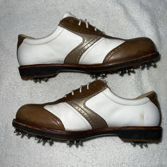 Women’s Ecco Brown  Hydromax  Leather Spiked Golf Shoe 38 White/Brown/Metallic