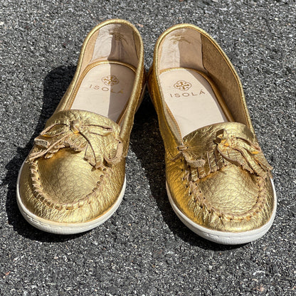Woman’s Isola Slip0n Kiltie-moc 6.5M Gold Leather