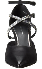 Elie TAHARI Women's Dietrich  Strappy Pointed-toe Pump  - Black/Black-White Leather/Embossed Reptile  40M