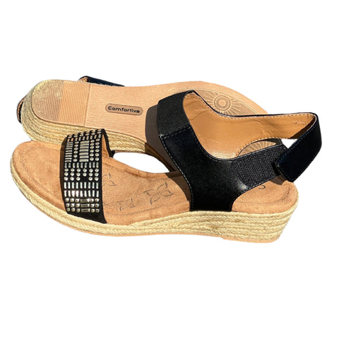 COMFORTIVA Women's •Beck• Jute Wedge Sandal 6M Black Manmade