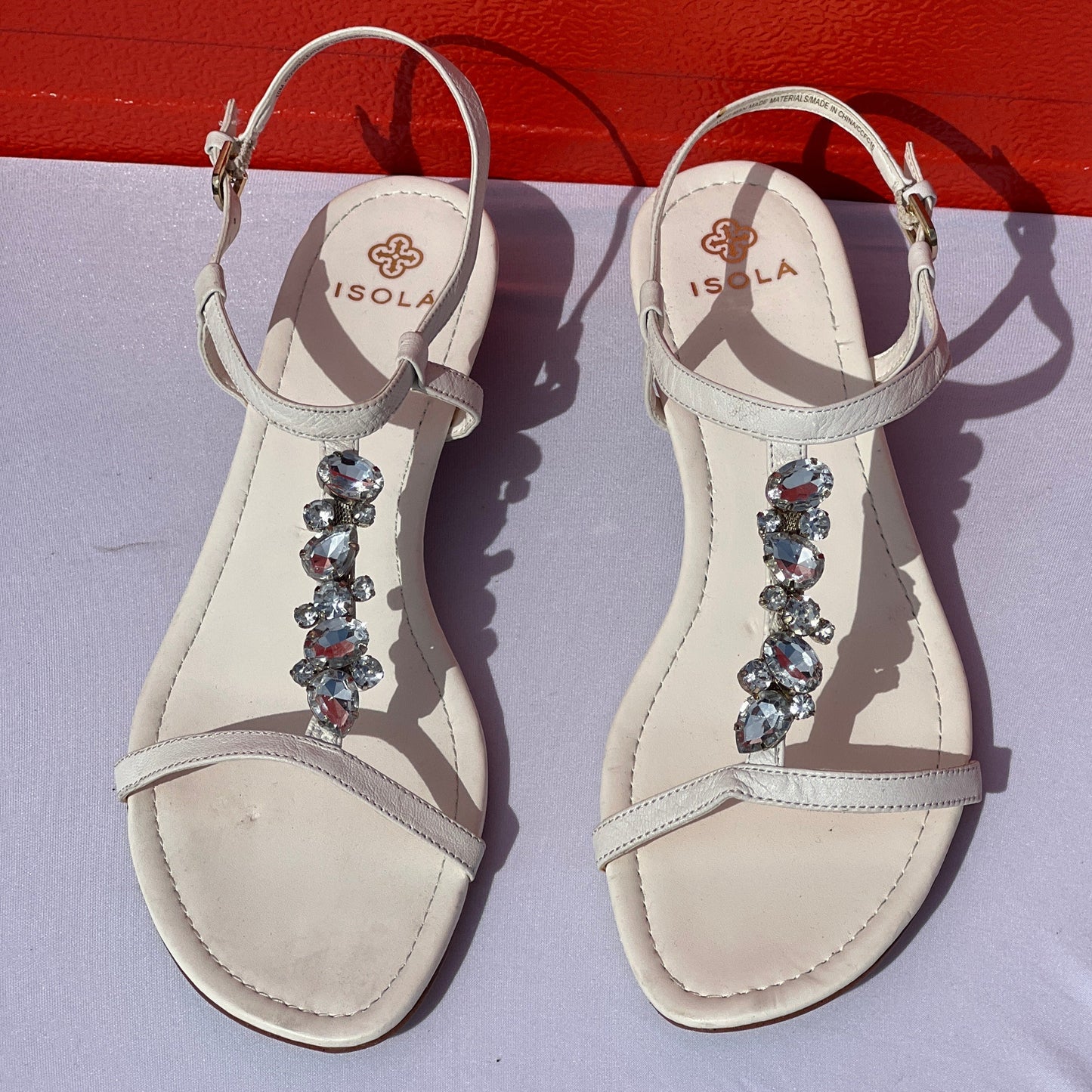 Woman’s Isola  Trista T-strap Jeweled Sandal 10M White Leather
