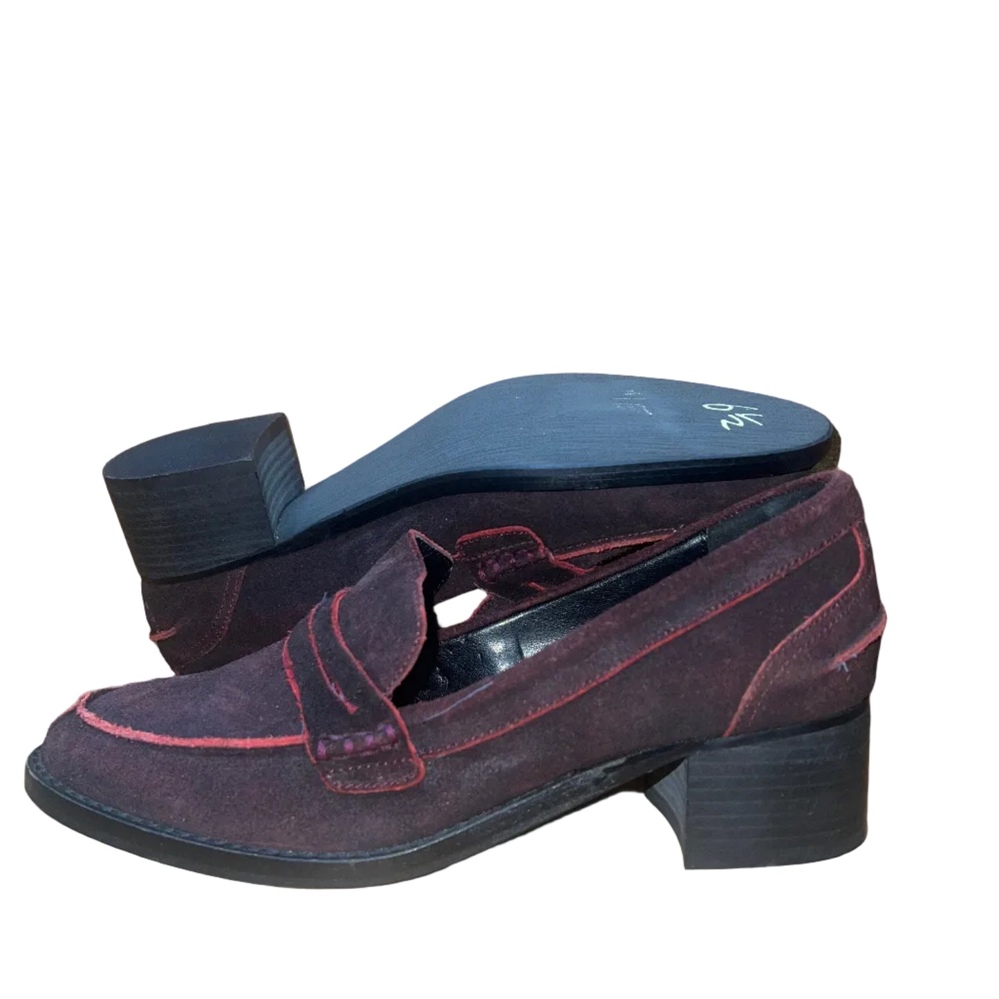 LUXURY REBEL Women's Block Heel  Snip-toe Penny Loafer 37EU/US6.5-7 Coffee Suede Leather