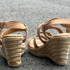 Woman’s  Euro Soft by Sofft Jute Wrapped Platform Sandal  8M Beige Textile