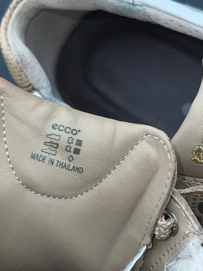 Women’s Ecco Spiked Golf Shoe 41EU White/Tan Embossed Reptile Leather