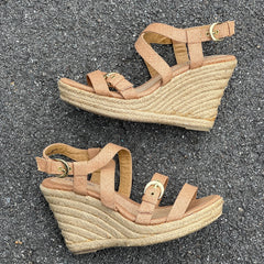 Woman’s  Euro Soft by Sofft Jute Wrapped Platform Sandal  8M Beige Textile