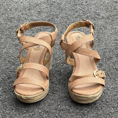 Woman’s  Euro Soft by Sofft Jute Wrapped Platform Sandal  8M Beige Textile