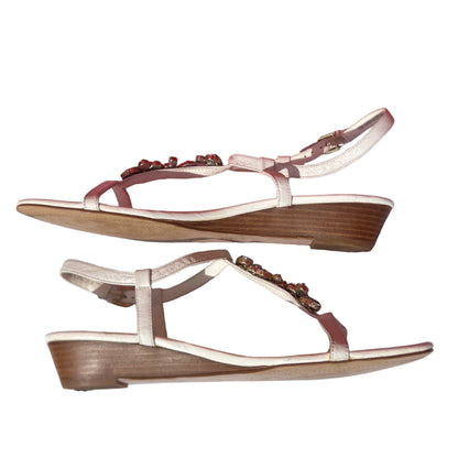 Woman’s Isola  Trista T-strap Jeweled Sandal 10M White Leather