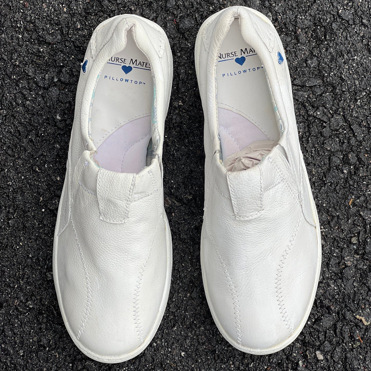 Women's  NURSE MATES  •Andres•  Twin-Gored  Pillow-Top Slip-on 9M  White Leather