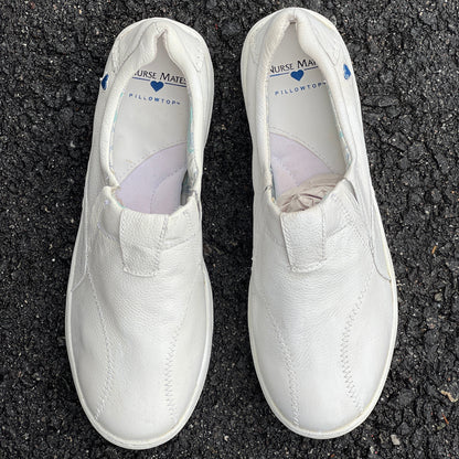 Women's  NURSE MATES  •Andres•  Twin-Gored  Pillow-Top Slip-on 9M  White Leather