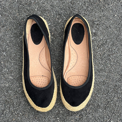 Woman’s  Sofft Jute Wrapped Almond-toe  Suede Slip-on  7.5M Black Leather