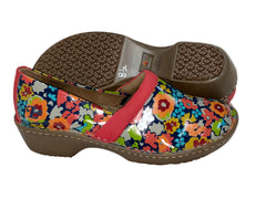 Women’s Lila Non-slip Clog by SureGrip 8.5M Navy/Red Floral Patent