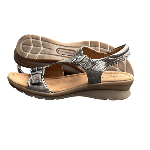 COMFORTIVA Women's •Kay• Wedge Sandal 7M Anthracite Leather