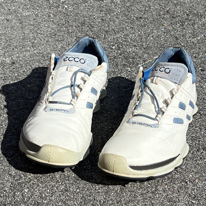 Men’s Ecco Biom Cleated Golf Shoe  46EU •White/Blue• Hydromax Yak Leather