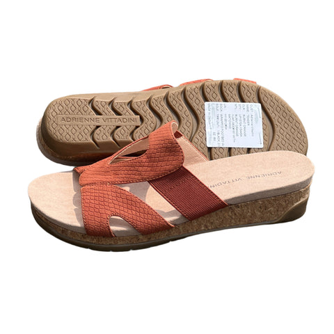 Women’s Adrienne Vittadini  •Teaser• Cork Wedge Slide Sandal 6M. Burnt Orange PU