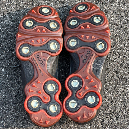 Men’s Ecco Biom Cleated Golf Shoe  44EU• Black/Red • Hydromax Yak Leather