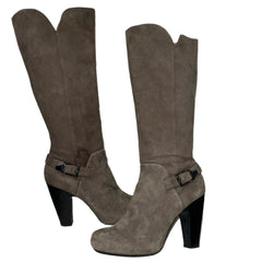 Women’s Sofft High-heeled Almond Toe Tall Boot 9M Taupe Kid Suede