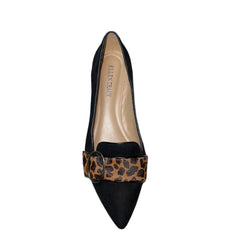 ELLEN TRACY Women's •Fig• Black Suede /Leopard Pony Pointed-toe Slip-on flat 8M