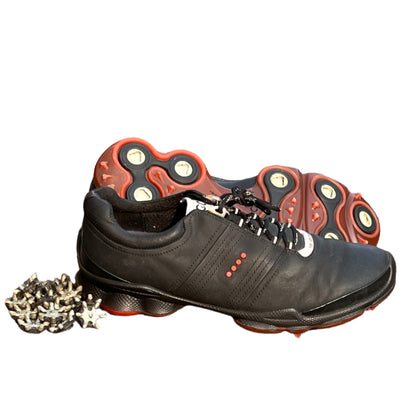 Men’s Ecco Biom Cleated Golf Shoe  44EU• Black/Red • Hydromax Yak Leather