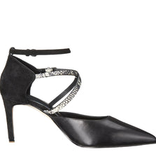 Elie TAHARI Women's Dietrich  Strappy Pointed-toe Pump  - Black/Black-White Leather/Embossed Reptile  40M