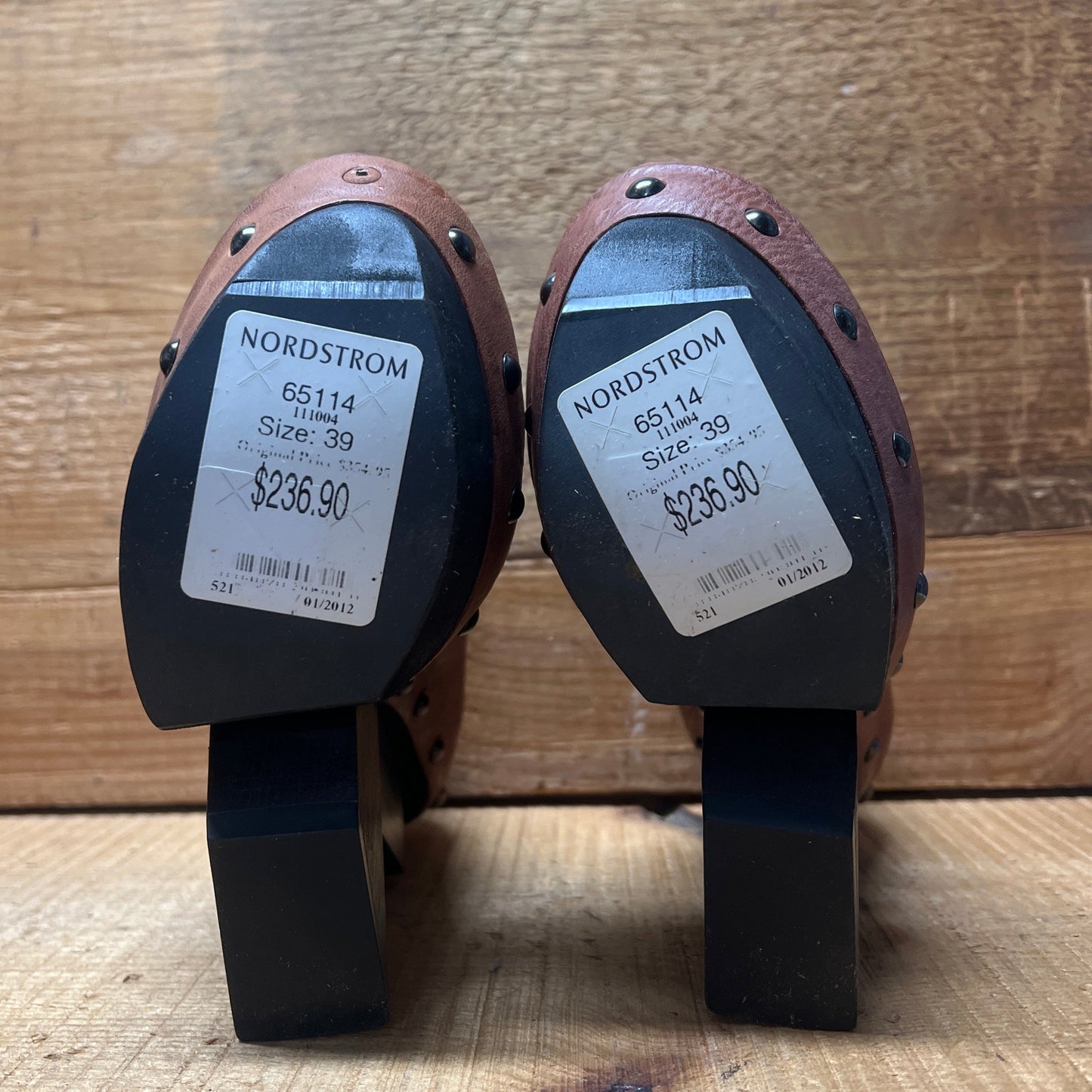 UNITED NUDE Women's Abstract Rustic Wood Platform High Heel 39 Brown Leather