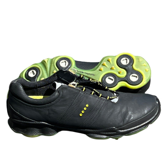 Men’s Ecco Biom Cleated Golf Shoe 45EU • Black/Citron • Hydromax Yak Leather