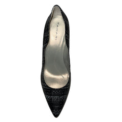 TAHARI Women's Charter  Scalloped -edge Pointed-toe Pump  - Black/White Embossed Reptile  8M