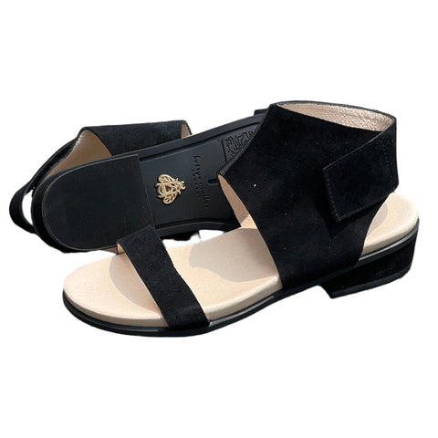 Women’s Bettye MULLER concept, •Brett• 2-Band Hook&Loop Ankle Cuff Sandal 6M. Black Suede Leather