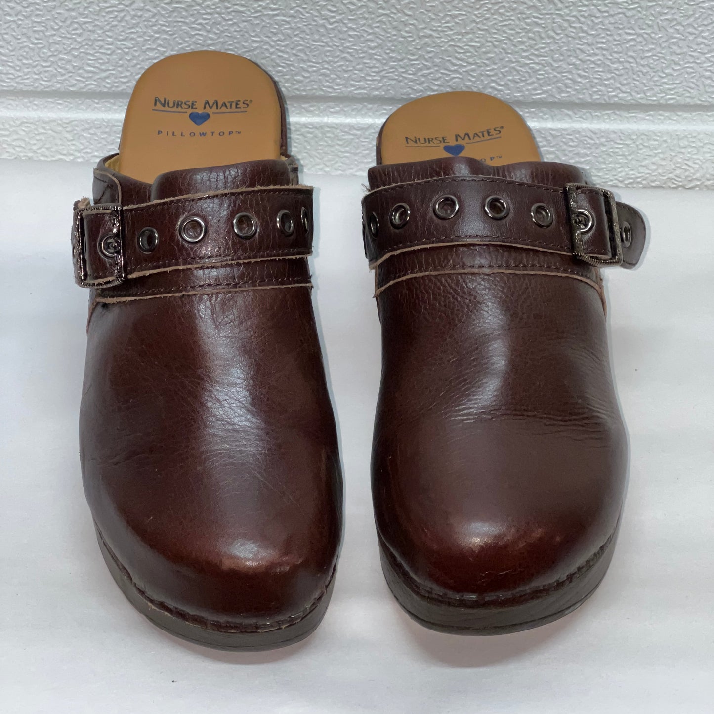 Women’s Nurse Mates Casey Pillow-top Open-back Clog 9M Brown Leather