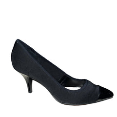 ELLEN TRACY Women's •Bari• Black Satin/Patent  Cap-toe pump  8M