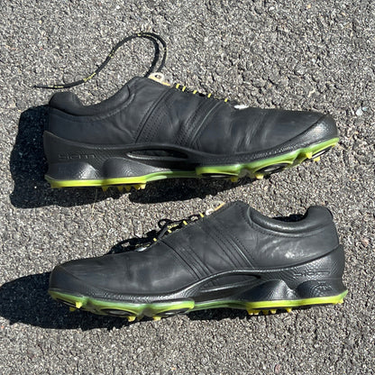 Men’s Ecco Biom Cleated Golf Shoe 45EU • Black/Citron • Hydromax Yak Leather
