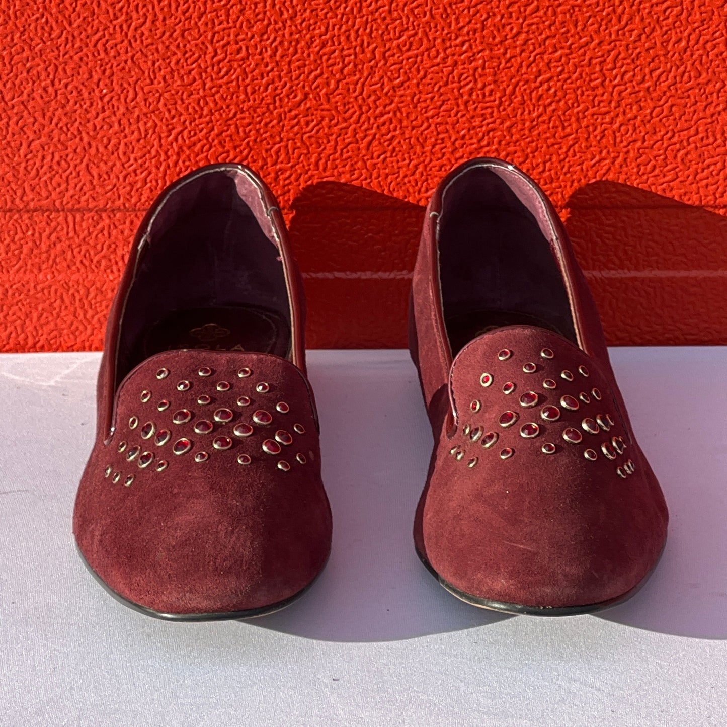 Woman’s Isola •Donna• Jeweled Smoking Shoe 10M Maroon Suede Leather