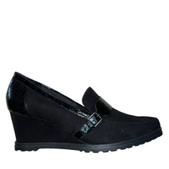 ELLEN TRACY Women's •Tessa•  Black Faux Suede Wedge Slip-on