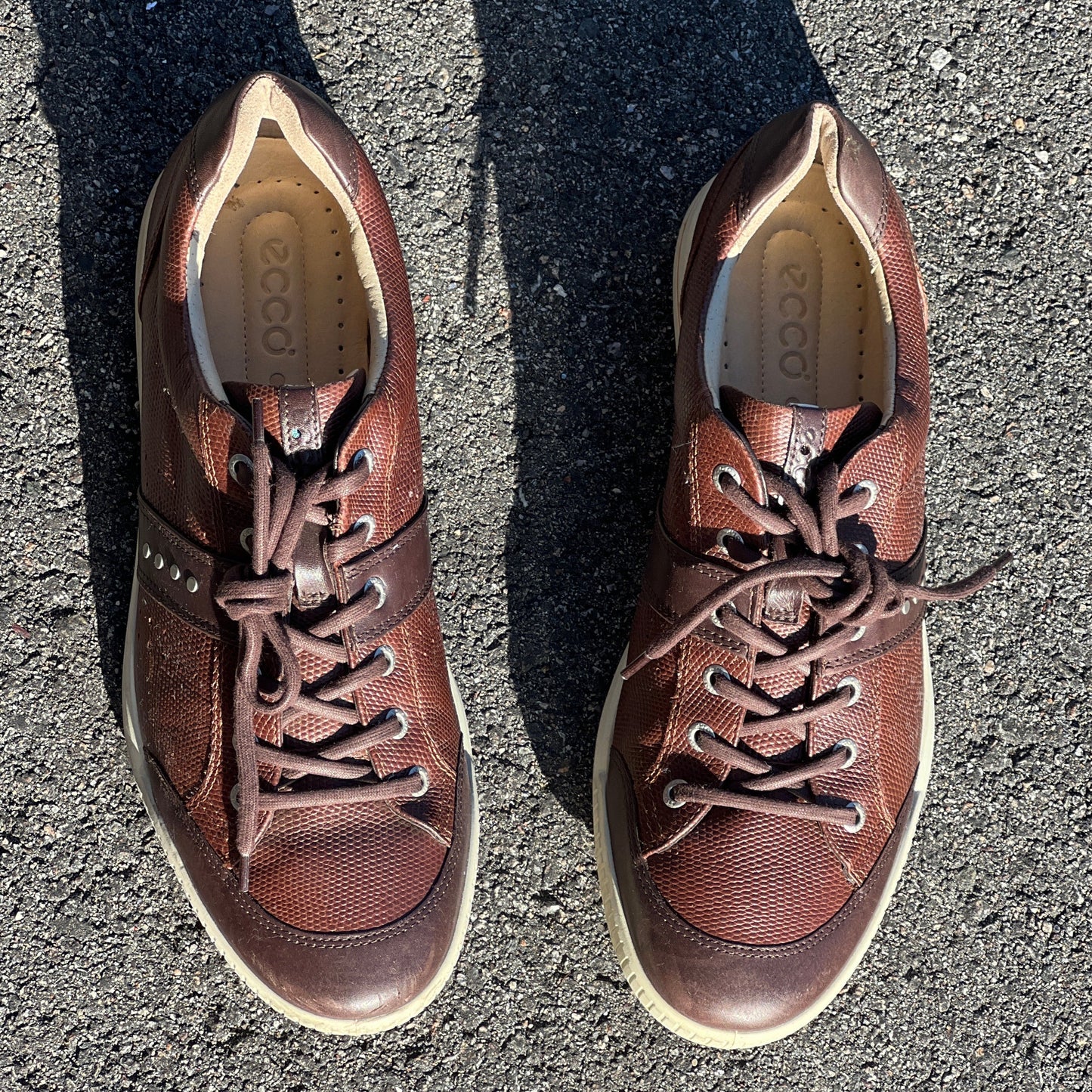 Men’s Ecco Street Premier Cleat-less Golf Shoe 46EU • Brown Reptile Embossed Hydromax  Leather