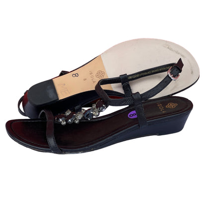 Woman’s Isola Trista T-strap Jeweled Sandal 8M BlackLeather
