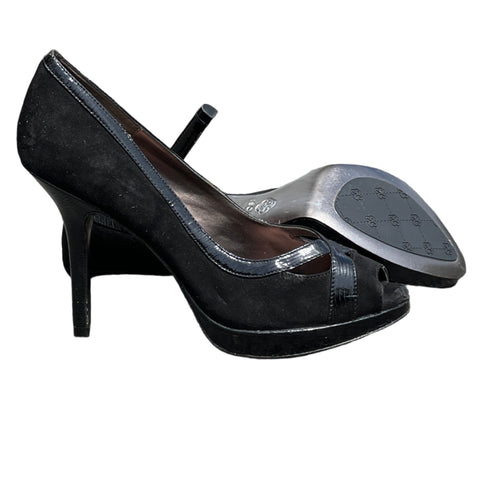 Isola Peep-toe Platform high heel 10M Black suede/embossed patent